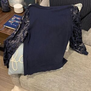 Navy Blue Sweater with Sheer Sleeves I-N-C women’s size M
